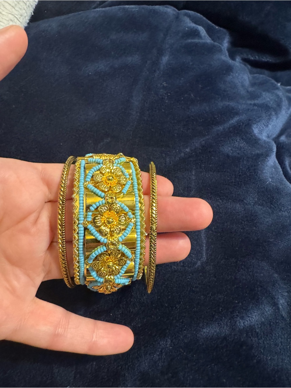 Stunning gold tone Beaded Hoop Bangle